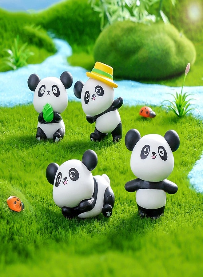 Spiaty Resin Miniature Panda Figurines Home, Office and Car Dashboard, Set of 4, Black and White - Image 1